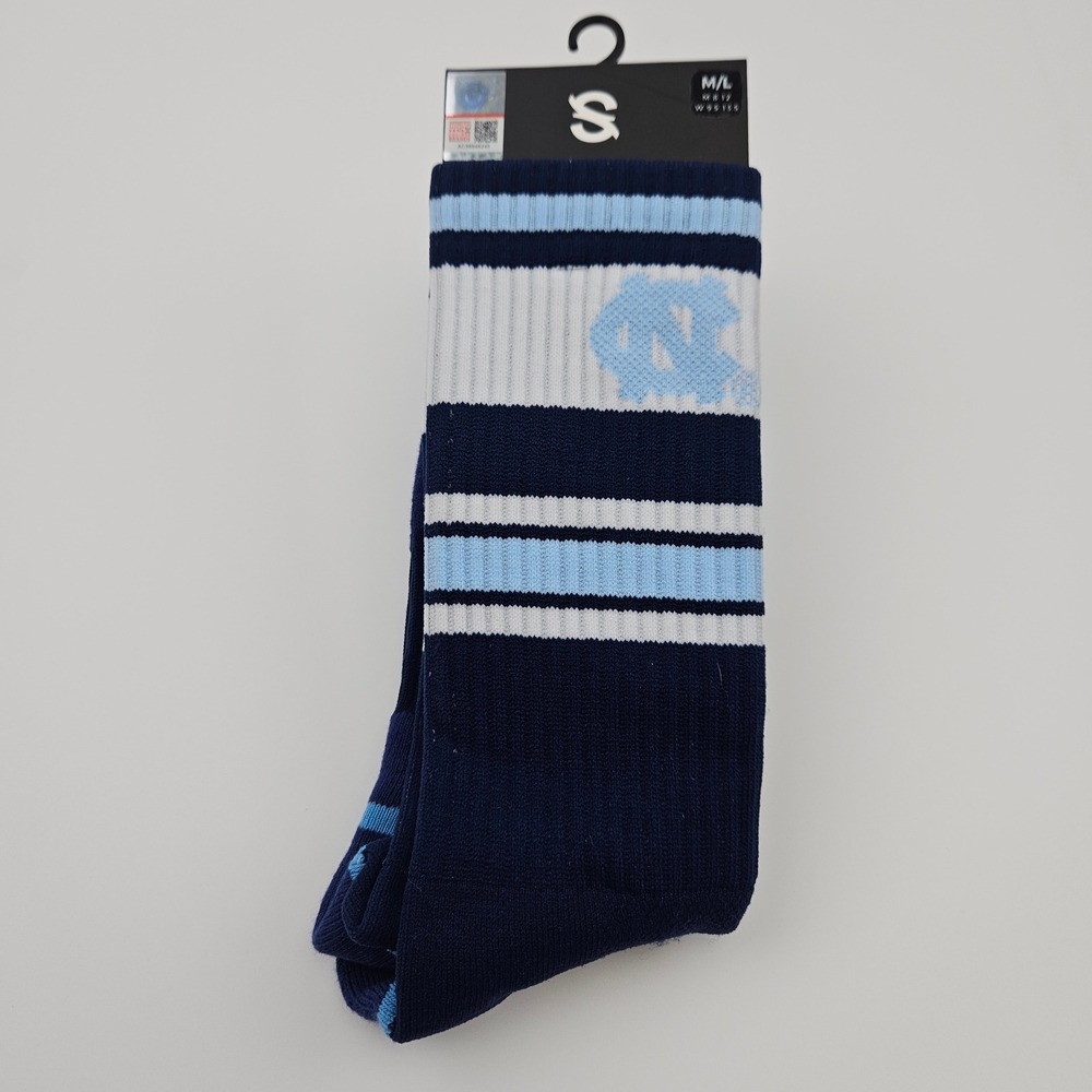 Strideline UNC Tar Heels Premium Knit Crew Socks Navy Blue White Mens 8-12 New